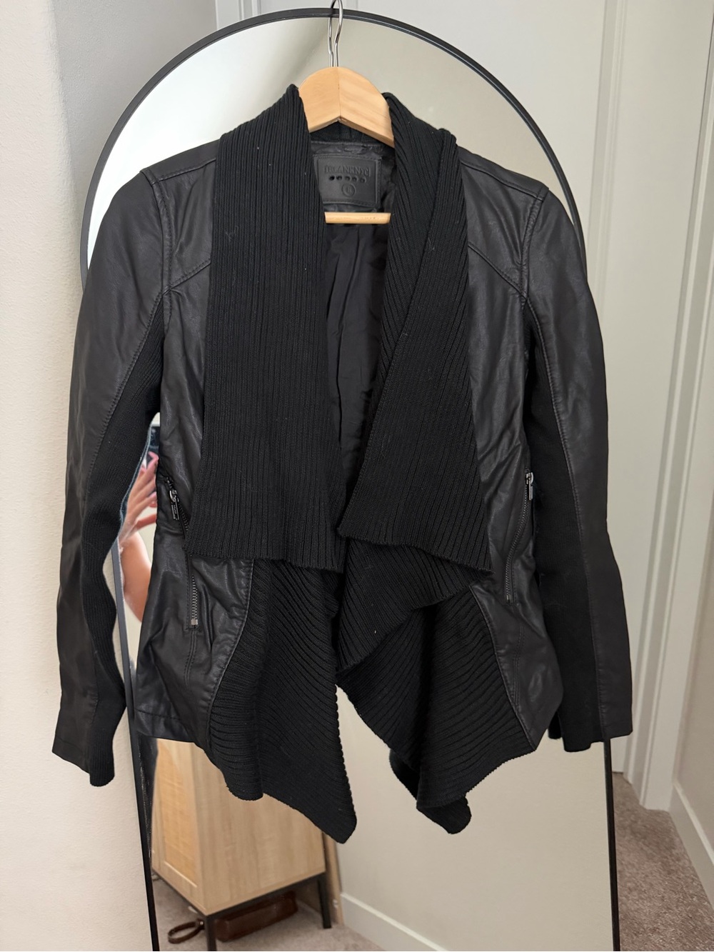 REVOLVE blank NYC Black Draped Knit-Trim Jacket SzS